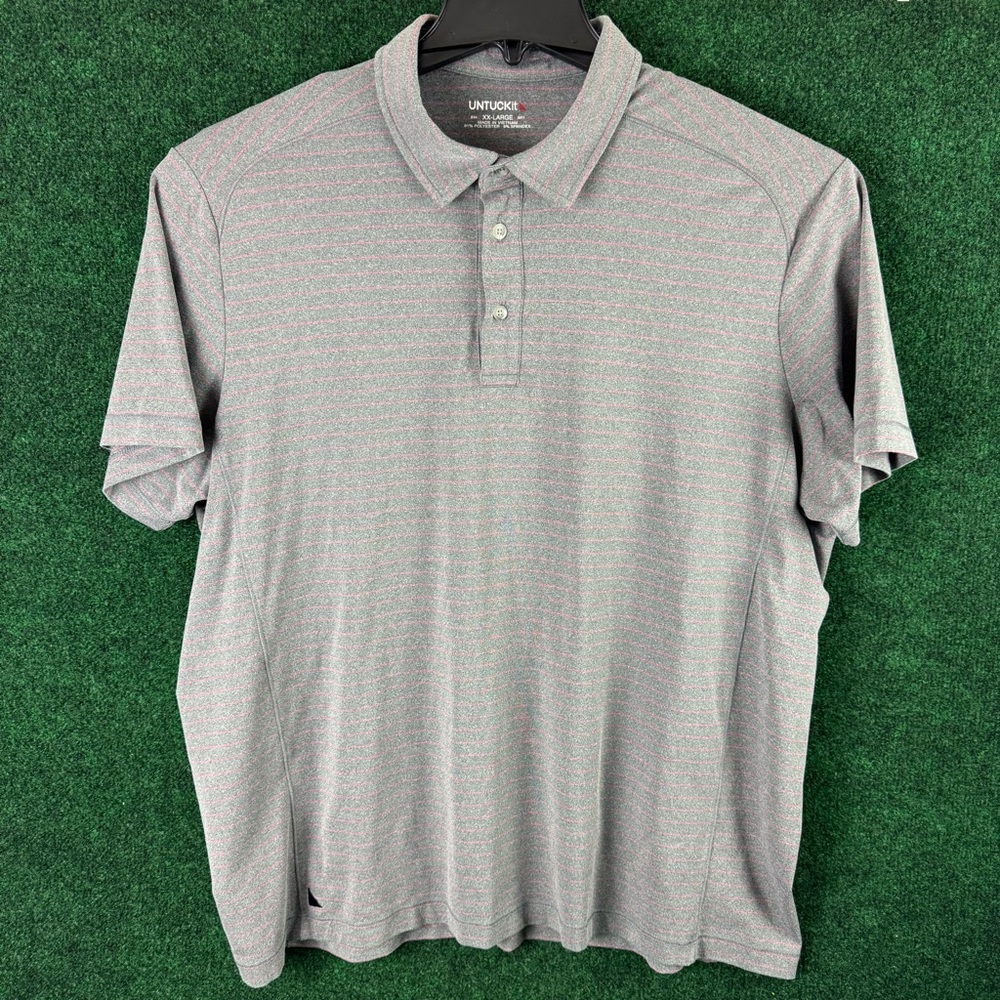 Untuckit Men’s 2XL Polo Shirt Gray Striped Performance Stretch Modern City